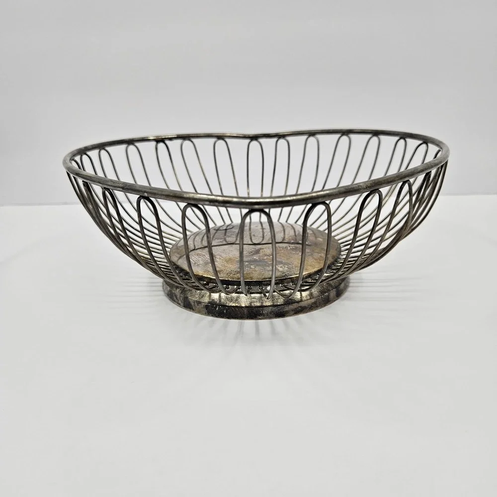 Godinger Silver‎ Plated Heart Dish Basket 10 Inch Wire Bowl Vintage Decor